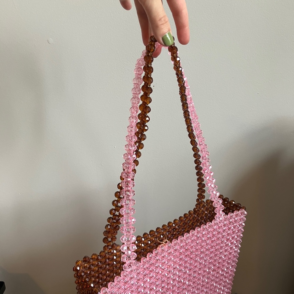 Susan Alexandra Pink and Root Beer Beaded ‘Merry’ Jumbo Tote Bag 💕🤎 - Picture 3 of 11